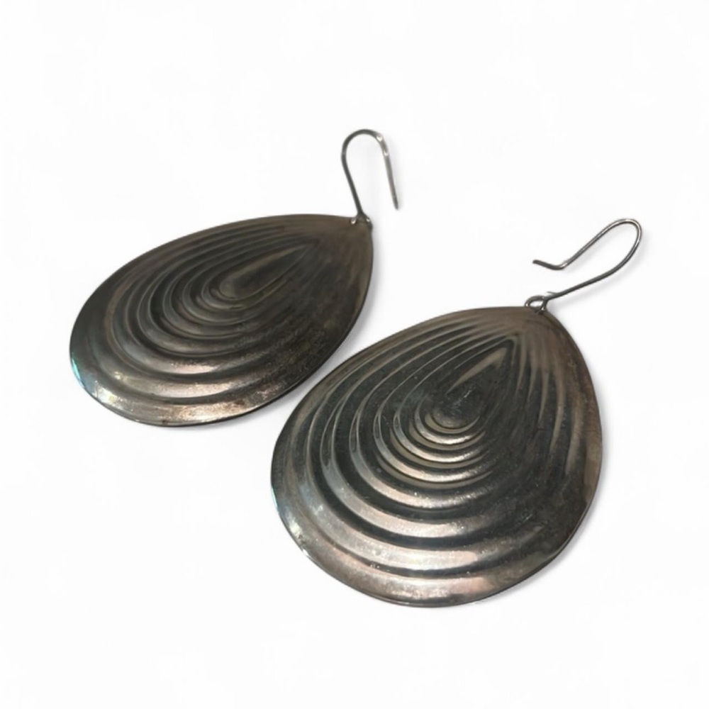 Vintage Mexican 925 Sterling Silver Sculptural Teardrop Earrings